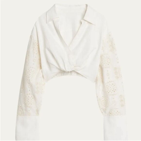 A.L.C. "Mason" front twist linen top featuring eyelet detailed sleeves-X1 - Picture 3 of 10